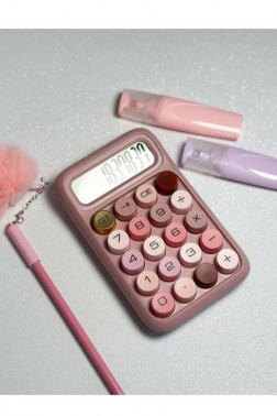 Pastel Tonlarda Pembe Renkli 12 Haneli Hesap Makinesi