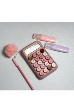 Pastel Tonlarda Pembe Renkli 12 Haneli Hesap Makinesi