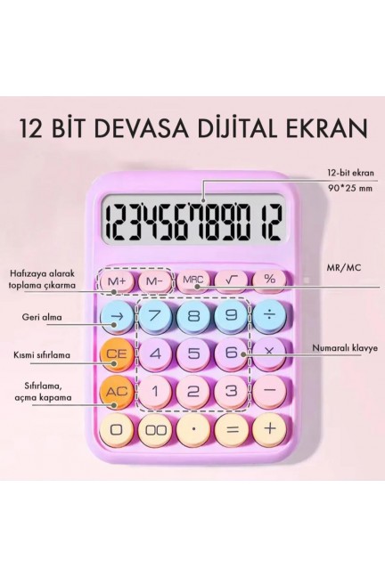 12 Haneli 4 Fonksiyonlu Pembe Renkli Mekanik Hesap Makinesi Şirin Yuvarlak Tuşlu Ofis Masa 12 Haneli 4 Fonksiyonlu Pembe Renkli Mekanik Hesap Makinesi Şirin Yuvarlak Tuşlu Ofis Masa