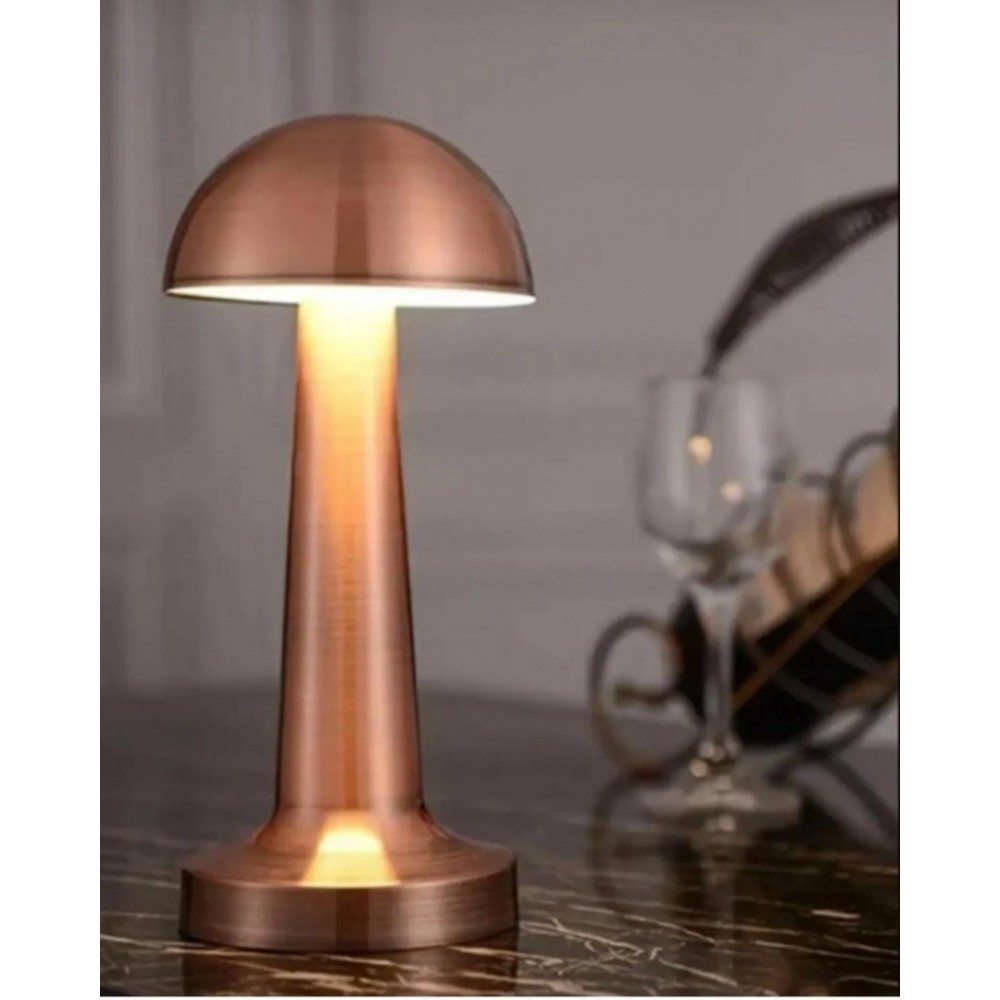 Mantar Model Retro Masa Lambası Bronz Renkli Dimmerli Şarjlı Dekoratif Dokunmatik Masa Lambası
