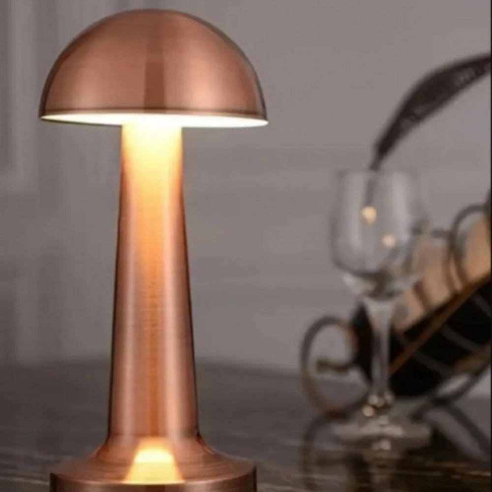 Mantar Model Retro Masa Lambası Bronz Renkli Dimmerli Şarjlı Dekoratif Dokunmatik Masa Lambası