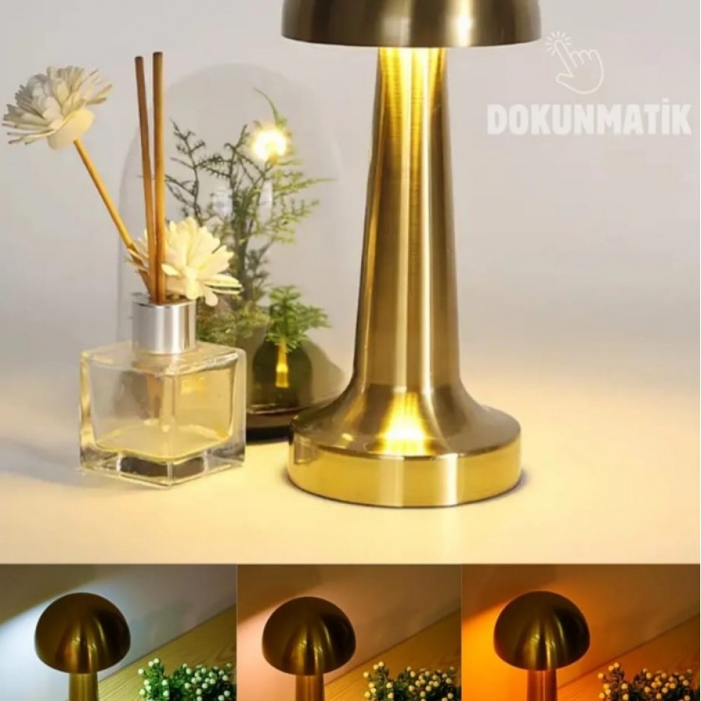 Mantar Model Retro Masa Lambası Gold Altın Renkli Dimmerli Şarjlı Dekoratif Dokunmatik Masa Lambası Mantar Model Retro Masa Lambası Gold Altın Renkli Dimmerli Şarjlı Dekoratif Dokunmatik Masa Lambası
