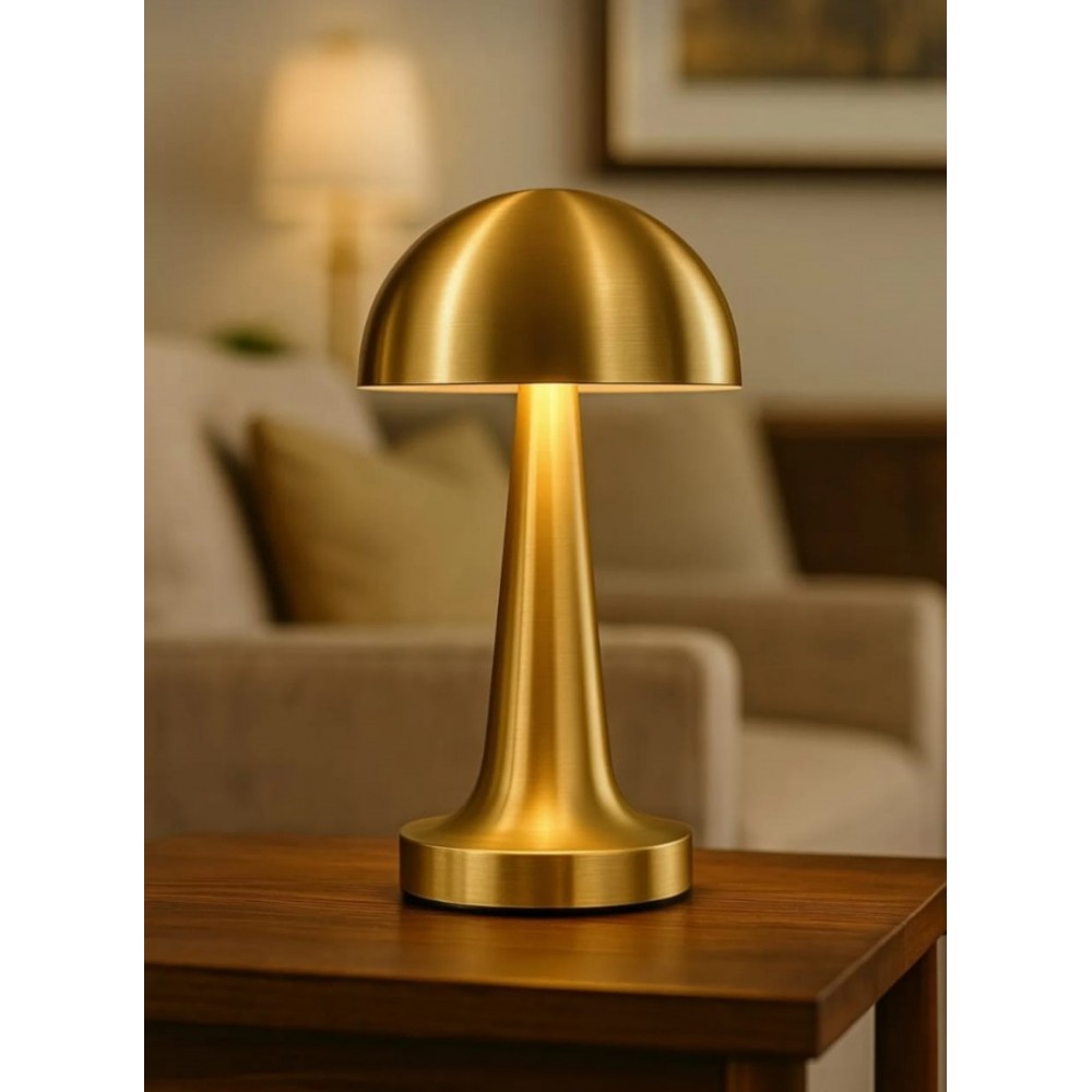 Mantar Model Retro Masa Lambası Gold Altın Renkli Dimmerli Şarjlı Dekoratif Dokunmatik Masa Lambası